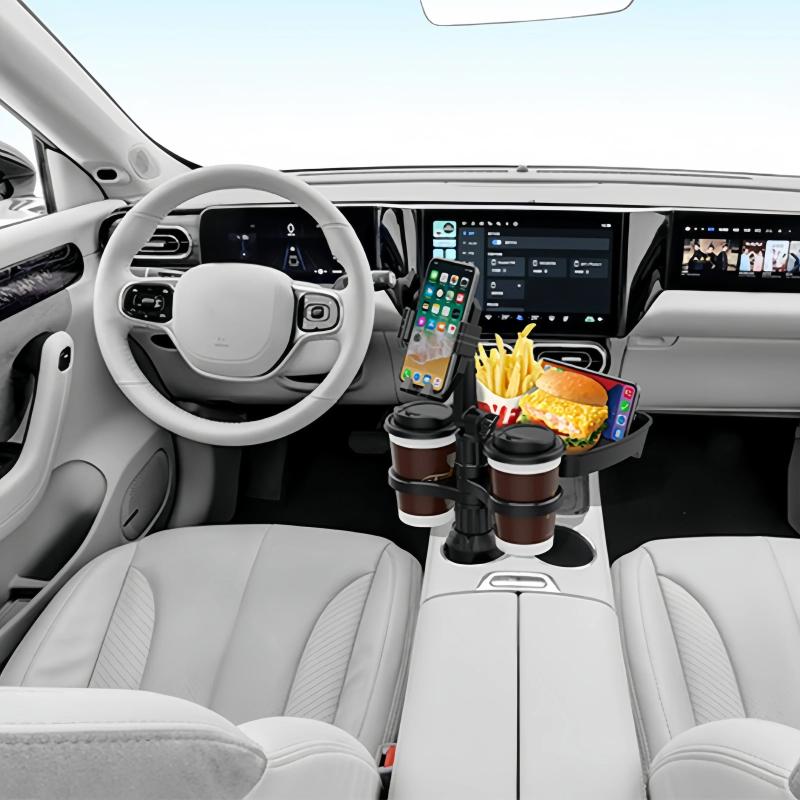 3-In-1 Detachable Car Cup Holder Tray-Expandable Food Table With 360° Rotating Design,Sturdy Base For Long Road Trips Table Tray