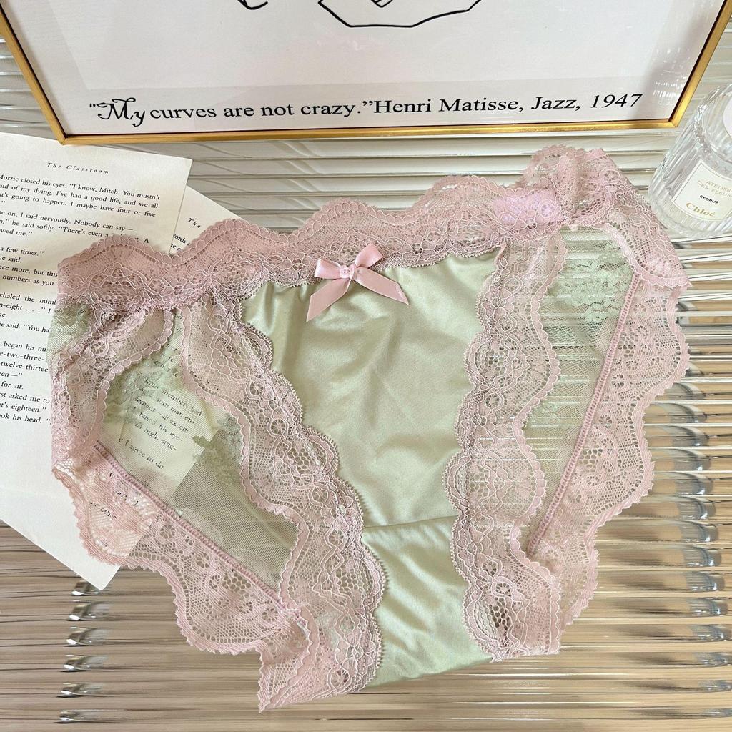 Vårhjärta Vågor Franska Satängspets Trosor - Sexiga, Andningsbara Bomull, Flickaktig Stil