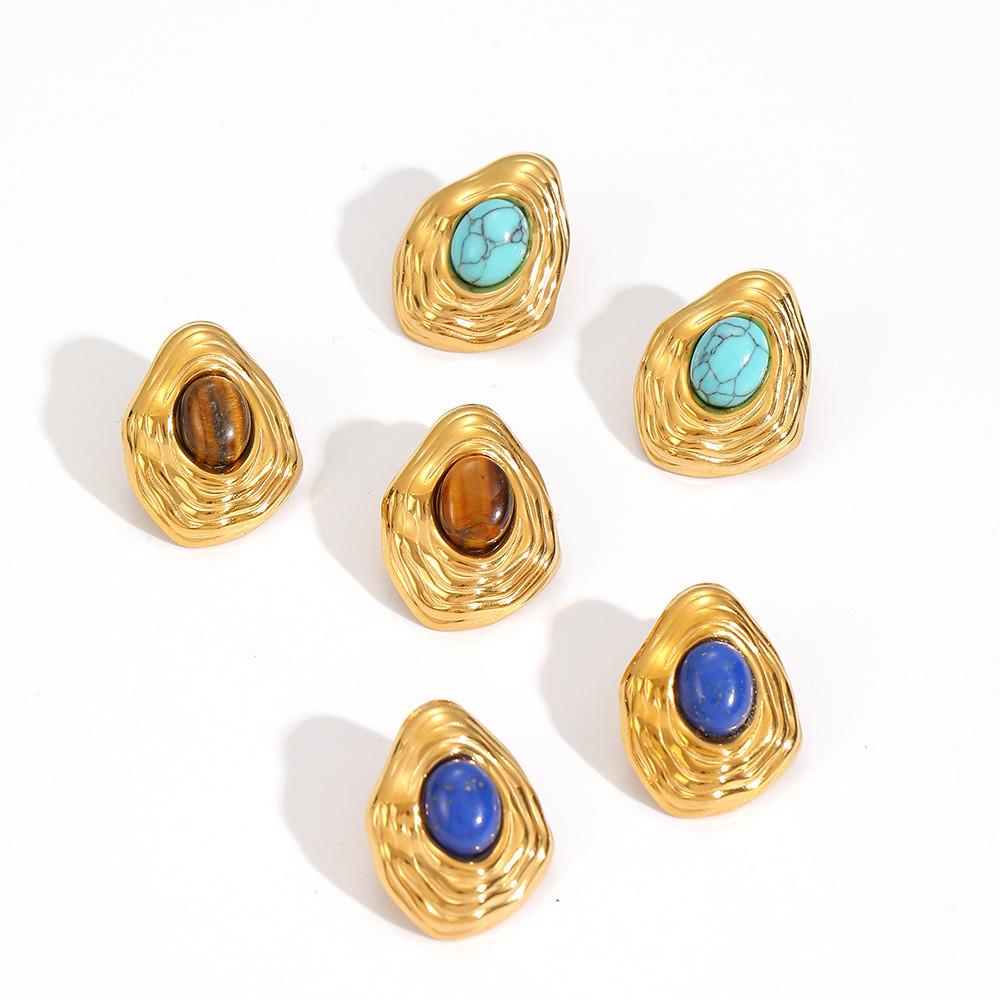 Art Deco Geometric Turquoise Stainless Steel Earrings For Women Fashion Accessories