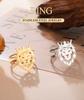 Dawapara Lion Head Ring Adjustable Norse Animal Totem Ring Strength Talisman Wedding Band Stainless Steel Jewelry