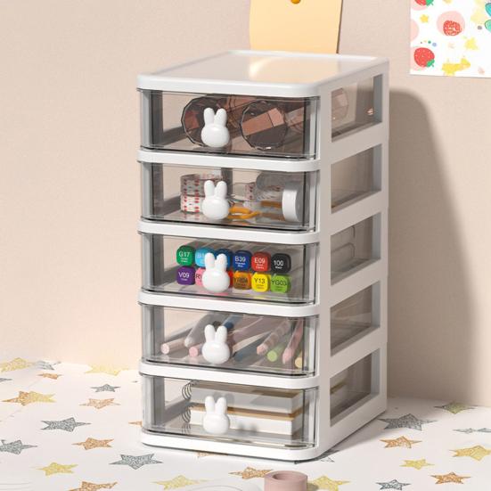 Aufbewahrungsbox Kunststoff Schublade Schreibtisch-Organizer Klar Mehrschichtig Schreibtisch-Aufbewahrungsbox mit Hasen-Griffen Große Kapazität Bürobedarf