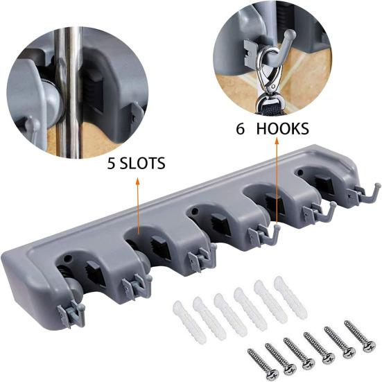Wall Mounted Mop Clip Broom Holder Load-bearing Easy To Install 5 Slots Strong Heavy Duty