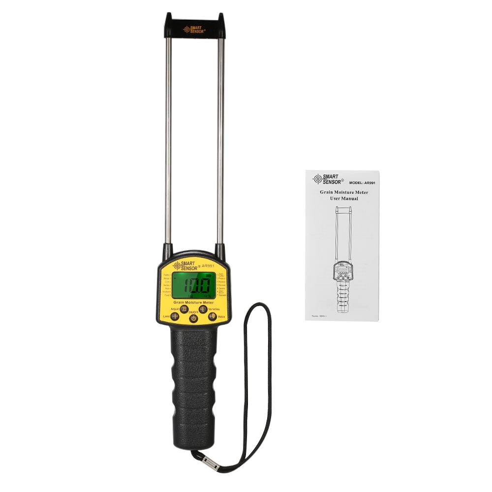 SMART SENSOR Handheld Moisture Meter LCD Digital Grain Moisture Meter Hygrometer with Measuring Probe for Corn Wheat