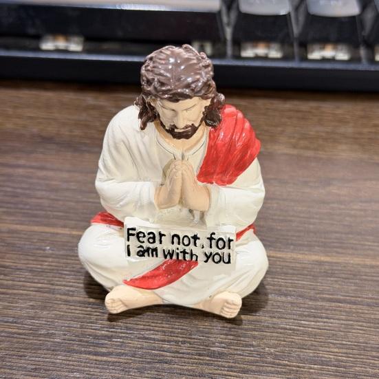 Resin Jesus Figurine Sitting Christ Statue Handmade Religious Desk Ornament for Home Office Car Dashboard Decor