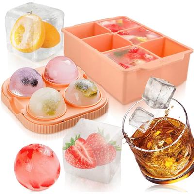 1/2Pcs Large Ice Cube Moulds, Round & Square Ice Ball Maker, Extra Large Ice Cubes Tray, Easy Release Silicone Ice Tray