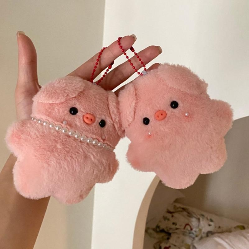 Cute Pink Pig Plush Keychain Pendant Cute Pig Necklace Charm Plush Keychain Plush Material Backpack Pendant Gift for Kid