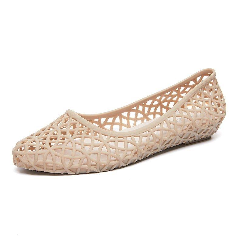 Summer Women's Plastic Jelly Sandals Flat Bottom Anti Slip Work Shoes Hollow Hole Anti Slip Beach Shoes