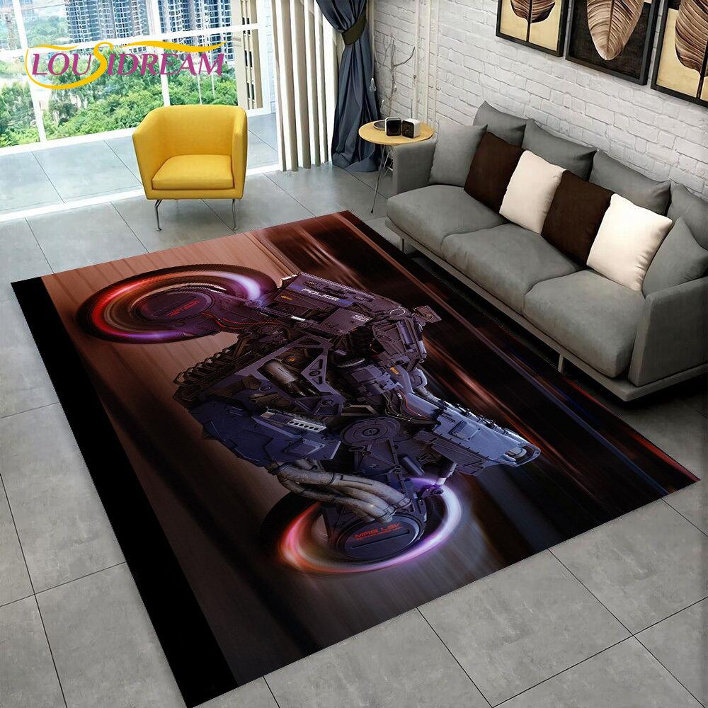 3D Cyberpunk Concept Motorcycle Cartoon Area Rug,Carpet for Living Room Bedroom Sofa Doormat Decoration,kids Non-slip Floor Mat