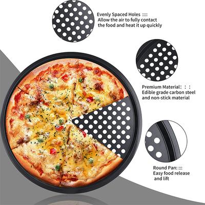LMETJMA pánev na pizzu s otvory z uhlíkové oceli perforovaný nepřilnavý plech na pizzu do trouby pánev na pizzu křupavá Vhodné do myčky JT139