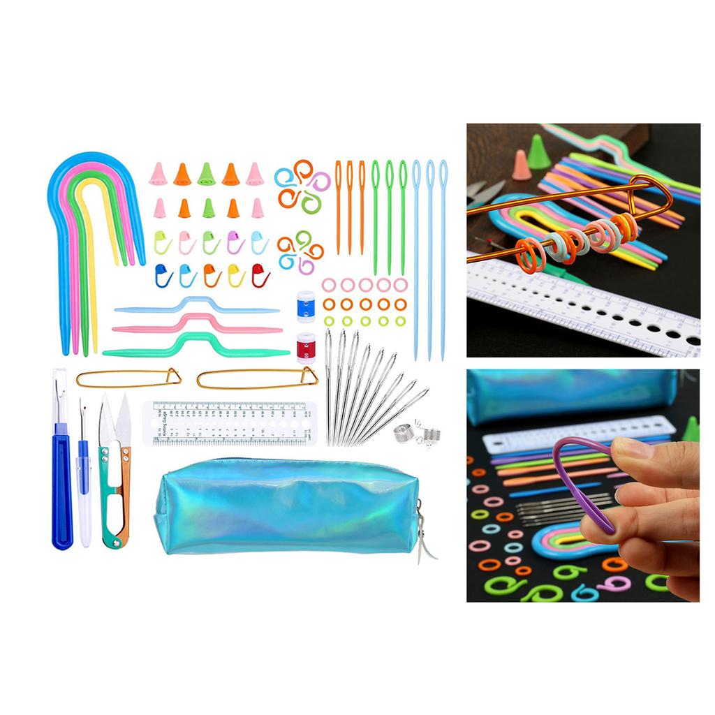 Plastic Crochet Hook Kits Knit Yarn Weave Knitting Needle Clip Marker Tool Set with Storage Bag DIY Sewing for Adults