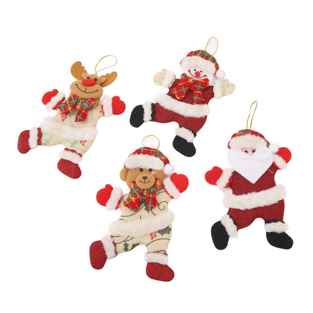 4PCS Adornos para Árbol de Navidad Tela de Algodón Colgante de Muñeca Linda Decoraciones Colgantes de Navidad para Niños