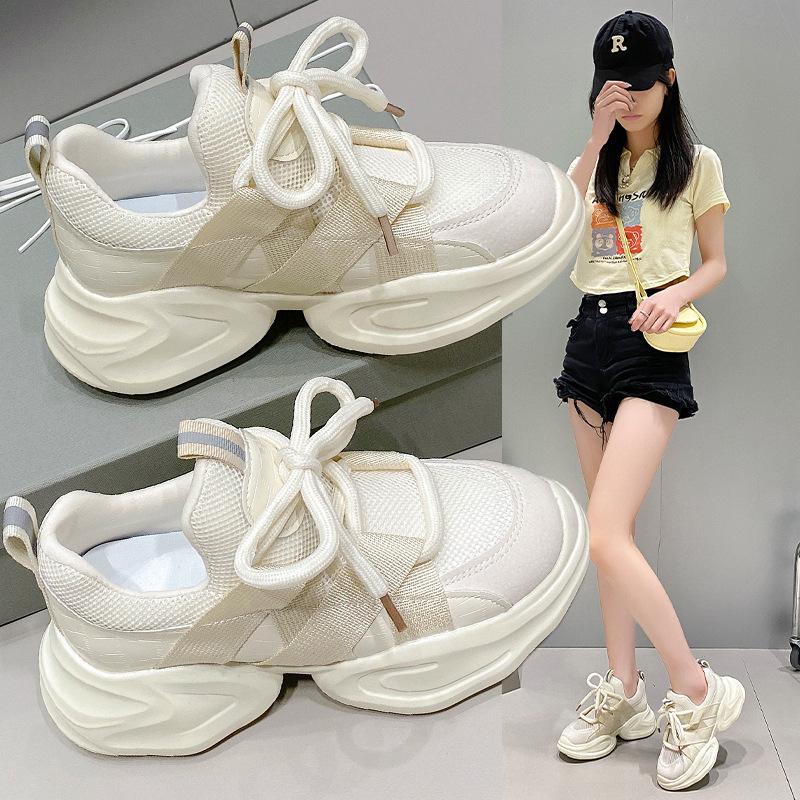 7Cm height increase dad shoes women 2025 new thick-soled little white shoes mesh breathable casual small sports shoes