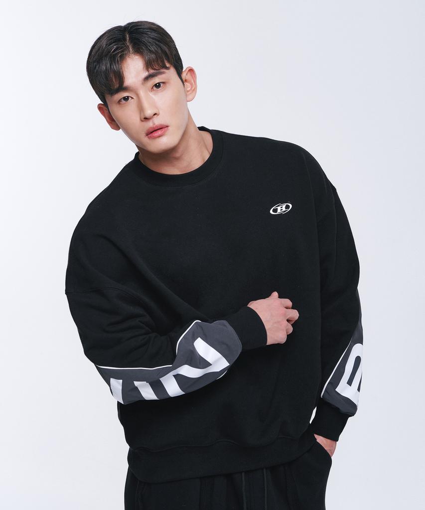 BORN TO WIN Nylon Mix Bold Sweatshirts [Black]