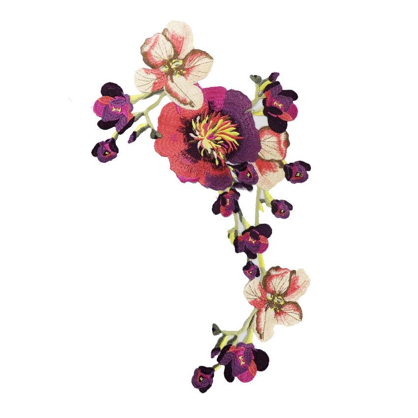 Embroidered Water-Soluble Lace Fabric Appliques - Hand-Sewn Ethnic Peony Design for Qipao