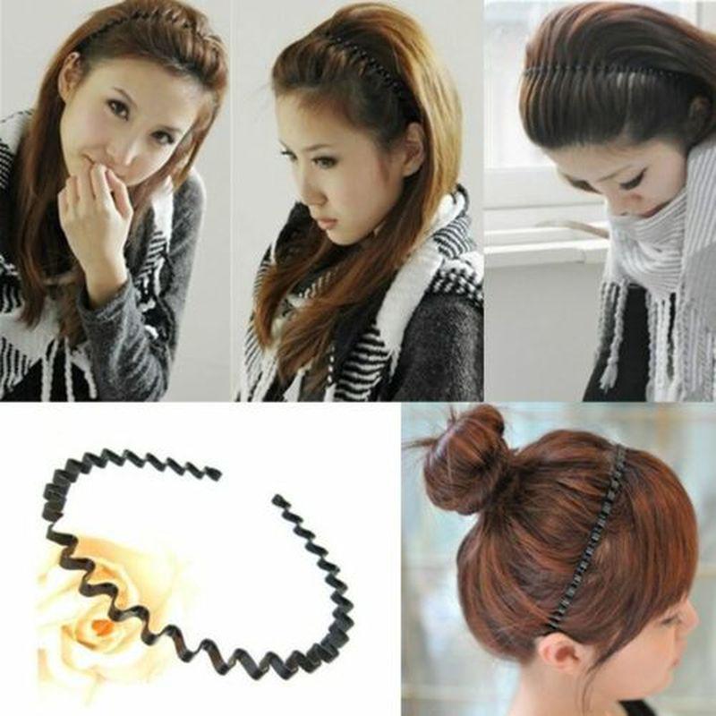 Mens Women Unisex Black Wavy Hair Head Hoop Band Sport Headband Hairband Headwear