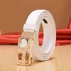 Womens Automatic Buckle Belt Red Genuine Leather Waistband Business Casual Youth Fashion Cowhide Trouser