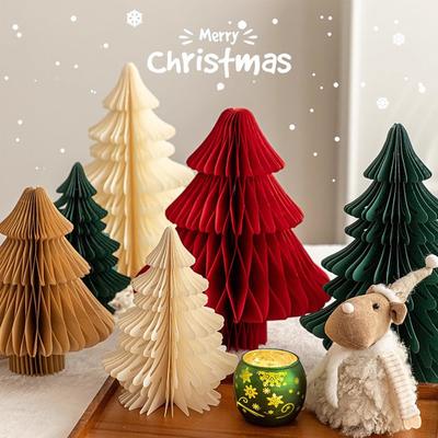 Honeycomb Paper Christmas Tree 3D Foldable Accordion Xmas Tree Winter Tabletop Centerpiece for Holiday Dinner Table Indoor Home Decor