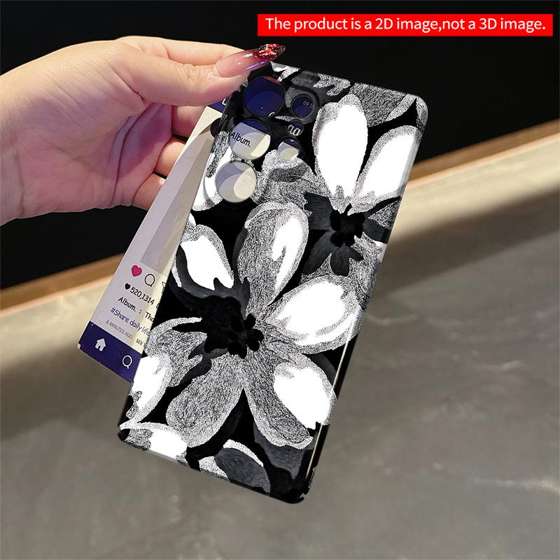 2DFlat Samsung Phone Case Monochrome Floral Pattern Phone Case Applicable To Galaxy S22 S23 S24 S25ULTRA S26 A12 A13 A14 A15 A16