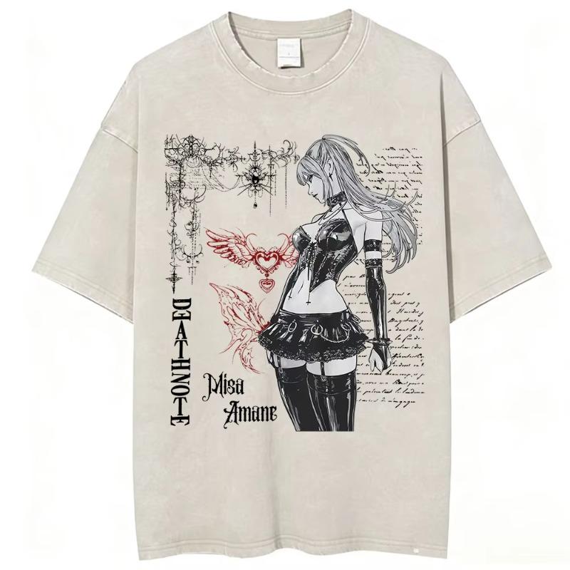 Anime Death Note Ryuk Yagami Light Vintage gewaschenes T-Shirt Herrenbekleidung Baumwoll-T-Shirt Mode Kurzarm-T-Shirts Streetwear