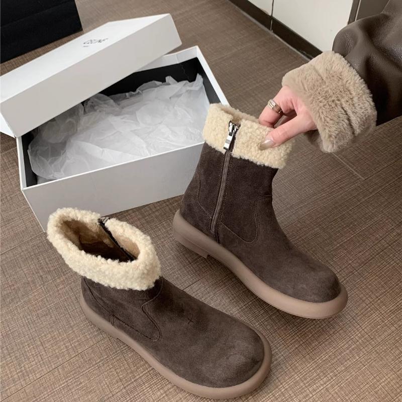 

Зимние ботинки 2025 Боковая молния Модные Теплые и удобные Теплые ботинки из чистой шерсти высокого качества для женщин Botas De Mujer 40 кофейный