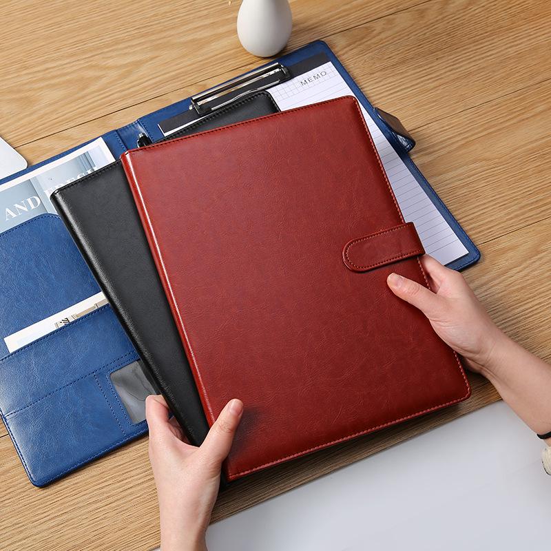 Multifunkční kožená složka A4 s deskami na dokumenty a klipem pro správu dokumentů