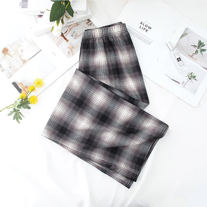 Women's Summer Plaid Trousers Loose Elastic High-Waist Wide-Leg Pants