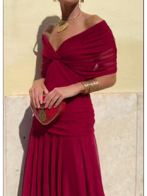 2025 European Style Women's Chiffon Off-the-Shoulder Bandage Dress - Floral Print