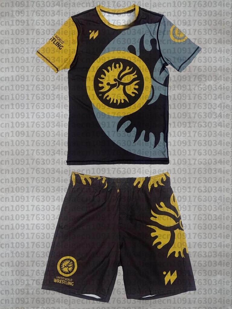 2026 Neues Sommer-Herren-United World Wrestling Sportbekleidungsset Kurzarm-T-Shirt und Shorts für MMA-Training Leicht