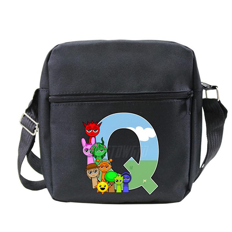 Fashion Children'S Shoulder Bag 26 Letters Personalized Printing Rhythm Box Black Messenger Bag Stationery Bag