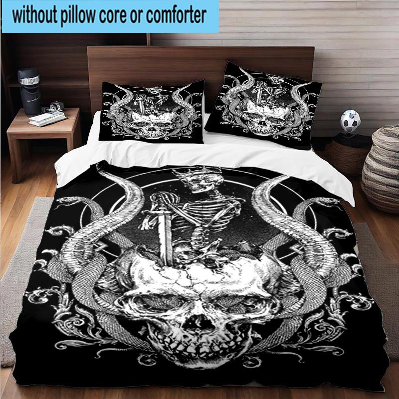 Skull And Serpent Design 3pcs Bedding,Including 1pc Duvet Cover And 2pcs Pillowcases Perfect for Christmas,Ideal for Bedroom, Dormitory