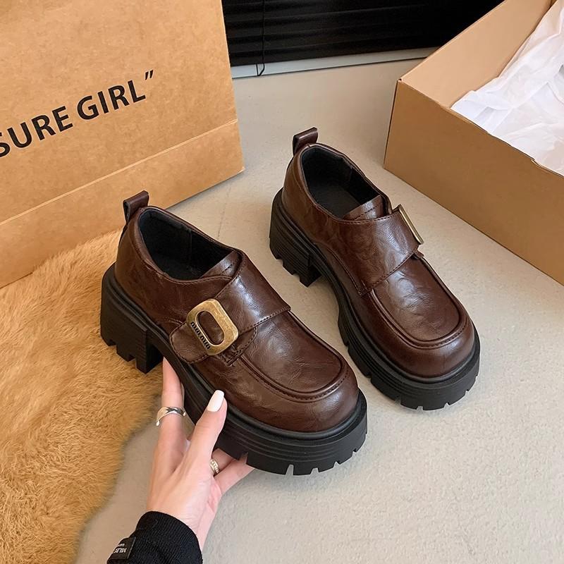 Single Shoes High Heels Black Heightening Shoes College Autumn Leather Shoes Spring Fashion