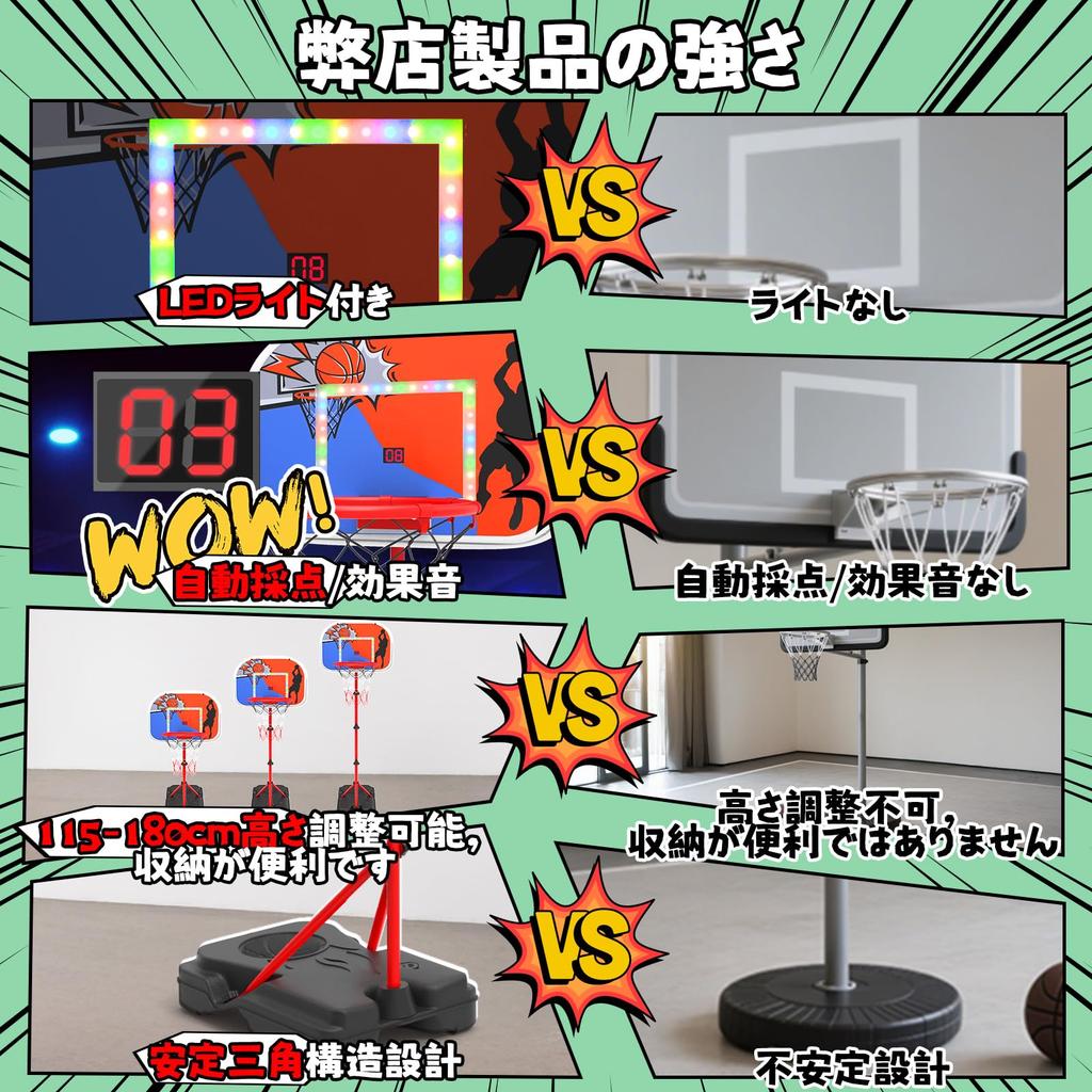 EagleStone Basketball Hoop, Adjustable Height, 4 Balls, LED Lights, Automatic Scoring, Sound Effects, Assembled, Multi-Purpose, IndoorOutdoor Use,