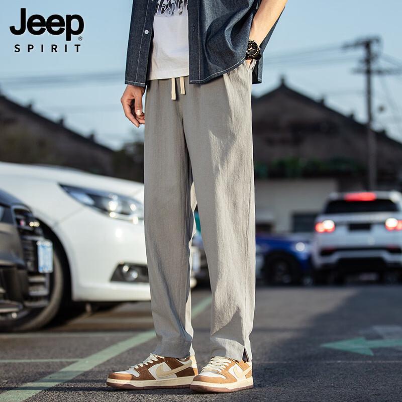 JEEP SPIRIT Men s Thin Cotton Linen Straight Cropped Pants 5XL