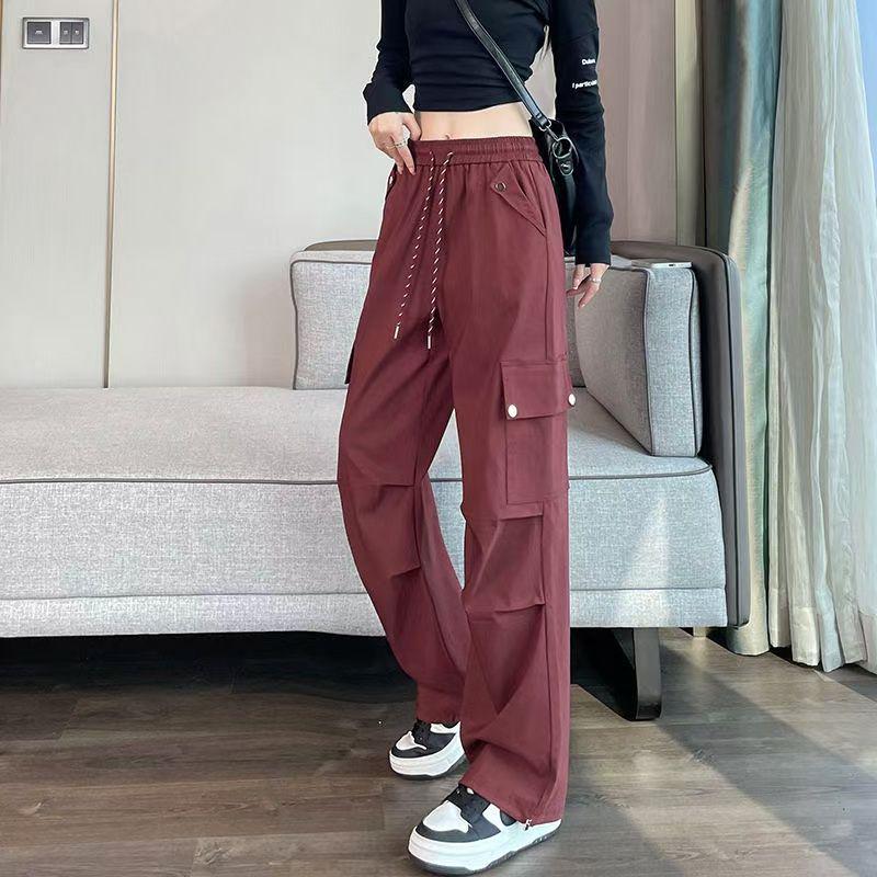 2026 Women's High Waist Workwear Pants - Spring/Autumn Style, Loose Fit, Slimming, Multi-Pocket, Straight Wide Leg.