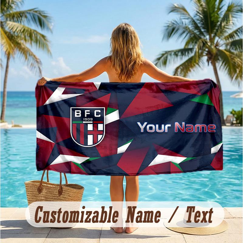 Custom Text Beach Towel, Soft Absorbent Swimming Multi-use TowelBologna FC