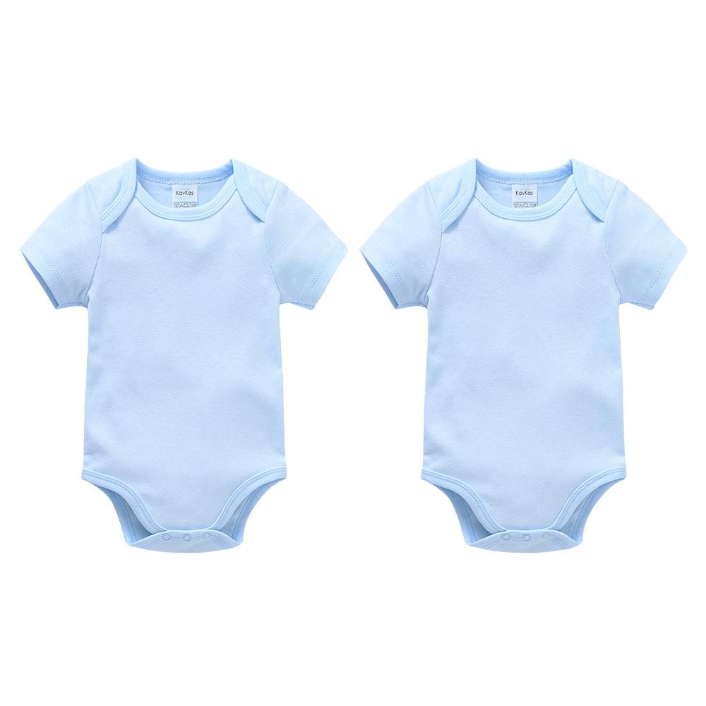 Summer Newborn 100% Cotton Short Sleeve Baby Romper - Plain Color with Snap Crotch, Customizable Print Children's Bodysuit