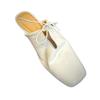 Lace-up bow square head lazy half slippers women wear flat toe shoes