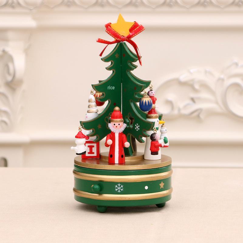 Wooden Rotating Christmas Tree Music Box - Holiday Decoration & Children's Gift