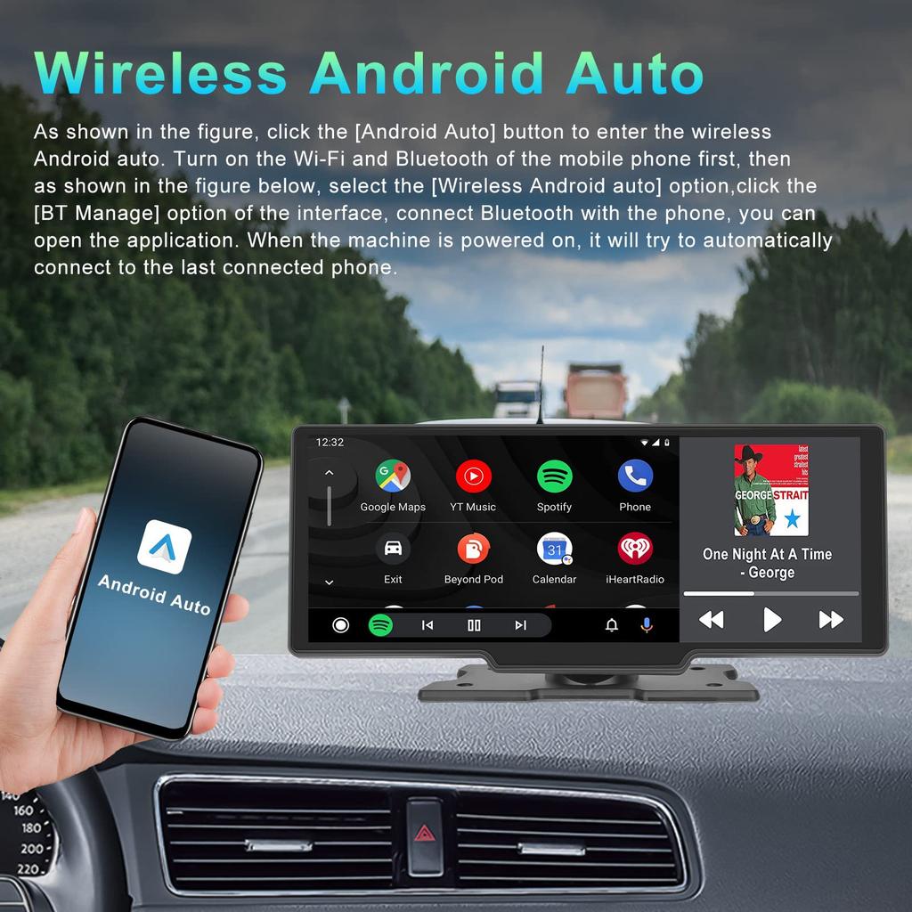 Eaglerich Navigație Car Audio Wireless Carplay Android Auto Ecran tactil de 10 inchi Player Multimedia pentru mașină Difuzor și Bluetooth5.0/Mirror Link/FM/TF/AUX