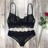 2 Teile/satz Sexy Hohl Durchsichtige Spitze Unterwäsche Set Sling Bh Mid-rise Slip Set Einfarbig Ultra-dünne unterwäsche Set