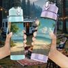 1PC Palm Tree Beach Tropical Shore Print 750ml Color Plastic Sports Water Bottle Leakproof Flip Straw Lid Suitable for Sports Office Home Use