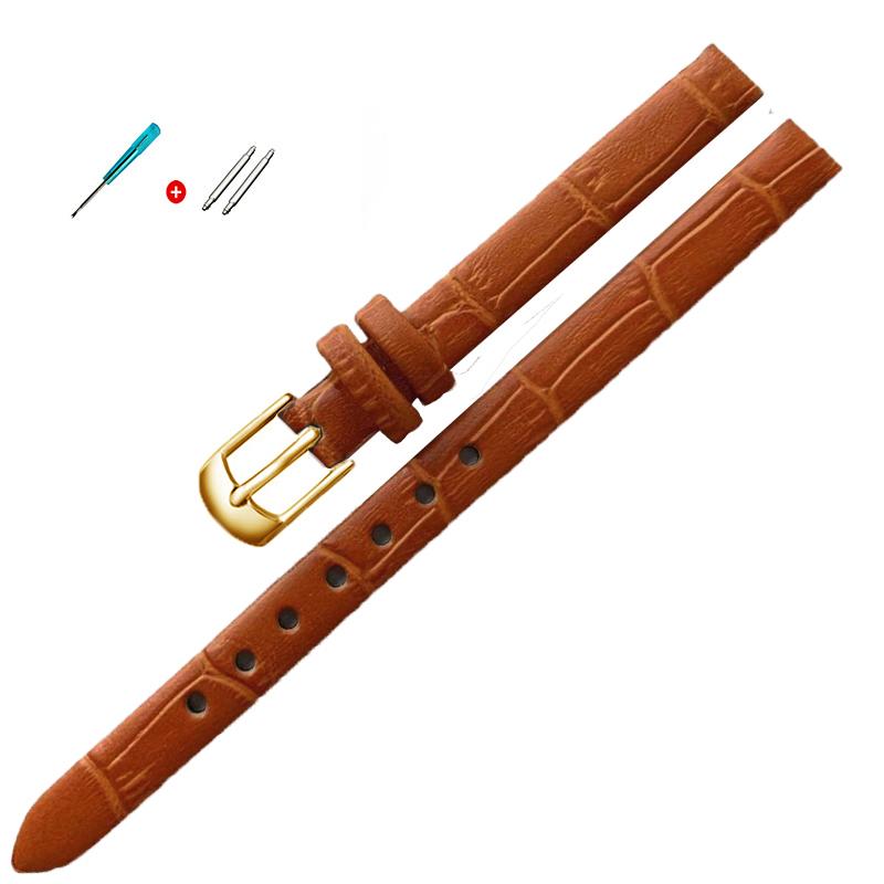 Qualität Uhrenzubehör Gürtel Damen Mädchen Vintage Uhrenarmbänder Echtes Leder Armband Uhrenarmband 8mm 10mm Roségold Dornschließe