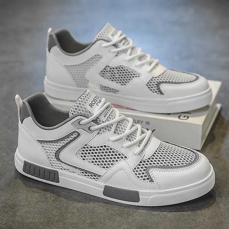 

Мужская спортивная обувь, дышащая повседневная обувь для скейтбординга, летние студенческие кроссовки для бега больших размеров EU: 47 белый