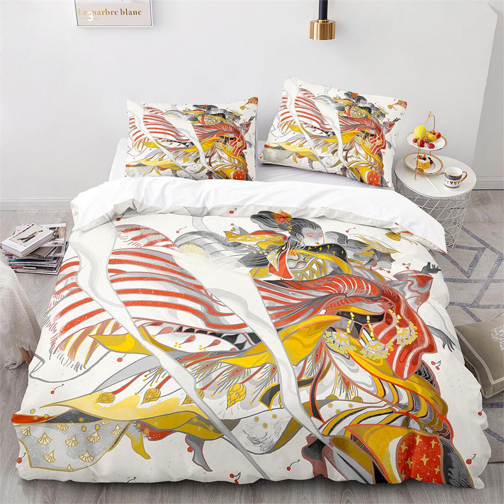Japanese-Style Bedding Set Ukiyo-e Theme Comforter Cover Sea Wave Red Sun Pattern Decor Duvet Cover For Kids Teen King Full Size