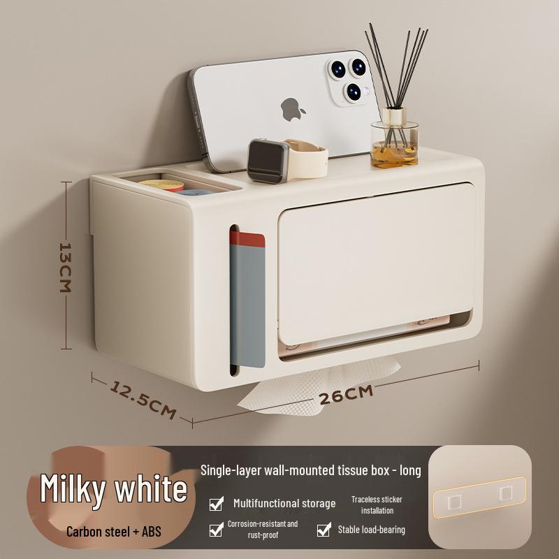 Vintage Wood Grain Wall-Mounted Tissue Box & Storage Rack - Double-Layer, Punch-Free Toilet Paper Holder