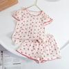 Girls Summer Floral Cap Sleeve Round Neck Short Sleeve Shorts Pajama Set Baby Air Conditioned Room Sleepwear Homewear