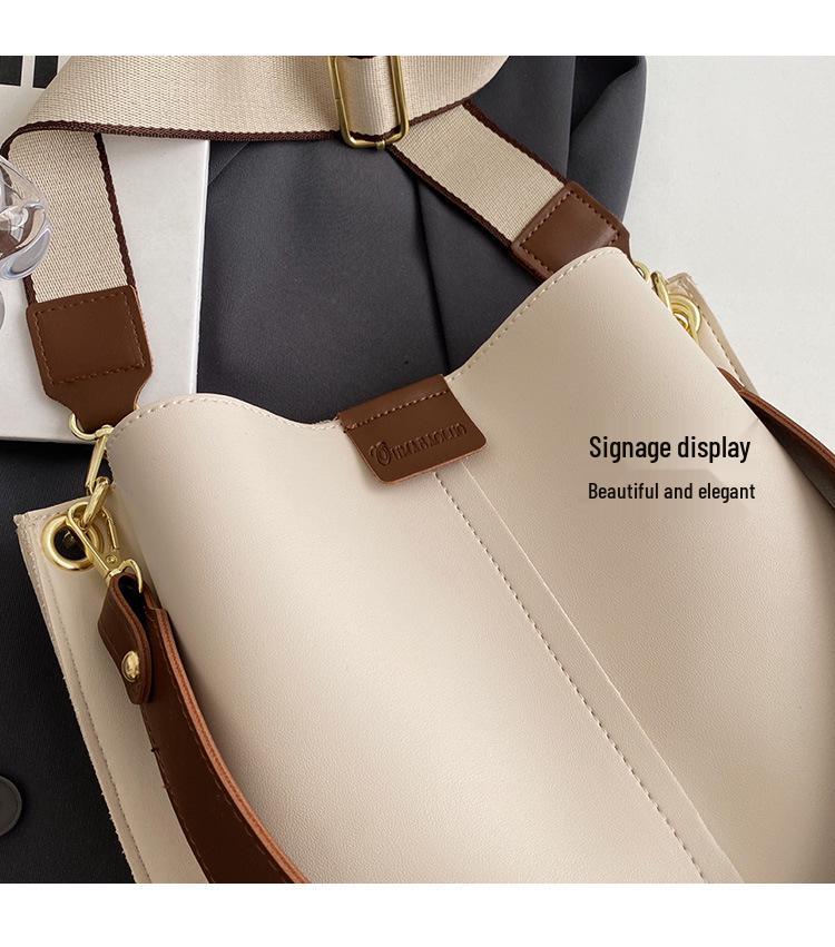 Women's 2025 Retro Large Capacity Bucket Bag - Wide Strap Crossbody, Single Shoulder, Tote Handbag