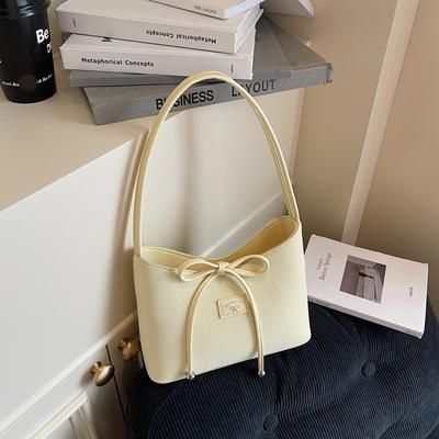 New Strap Bow Handbag Women's Fashion Casual Shoulder Bag High Value Bucket Bag