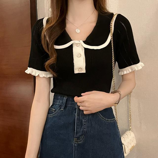 French Style Versatile Knitwear Summer Plus Size Women's Slim Fit Short Sleeved T-shirt