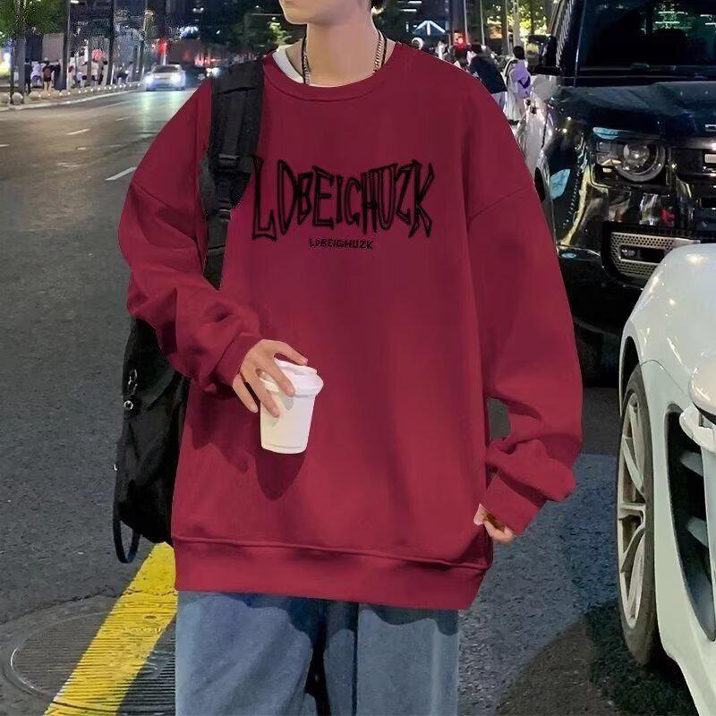 Мужской осенний свитшот свободного кроя с принтом американской буквы - С длинным рукавом круглым вырезом универсальный модный топ XL 1660₽